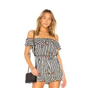 NWT. Lovers + Friends Quincy Striped Ruffle Striped Romper. Large